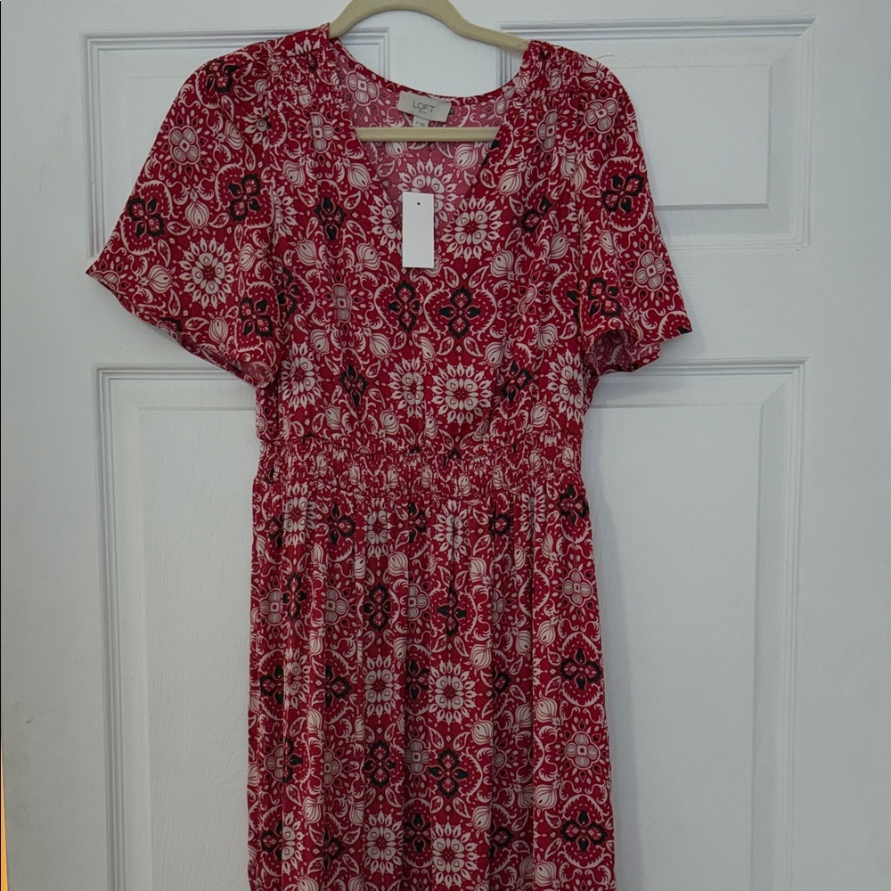 LOFT Red and White Floral Midi Dress